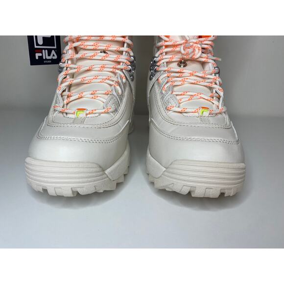 NWT FILA BOOTS 10 DISRUPTOR WHITE ORANGE SHEARLING TOP WINTER SNOWBOOTS LACE UP - Picture 7 of 12